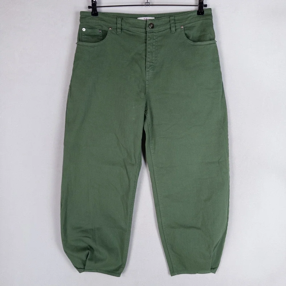 Tibi Brancusi Pant Jeans Womens 30 Green Stretch Barrel Leg Crop High Rise - Picture 1 of 13